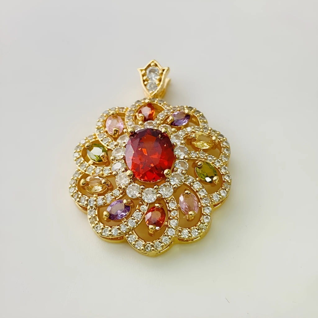 Women's colourful zircon flower pendant necklace in gold, champagne gold or platinum colour finishes
