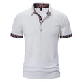 Men's cotton blend polo shirt with colour stitching on turnover collar in white, black, navy blue options