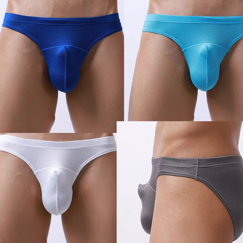 Men's transparent loose nylon underwear in blue on a white background