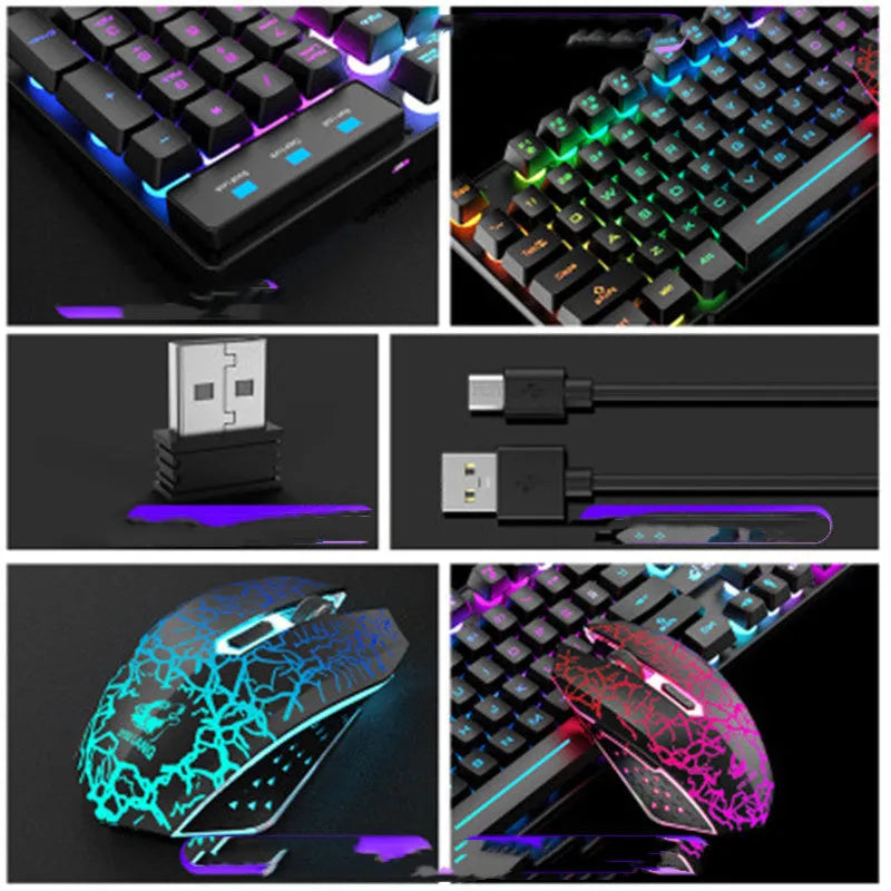T3 wireless charging keyboard and mouse set showing backlit keyboard illumination