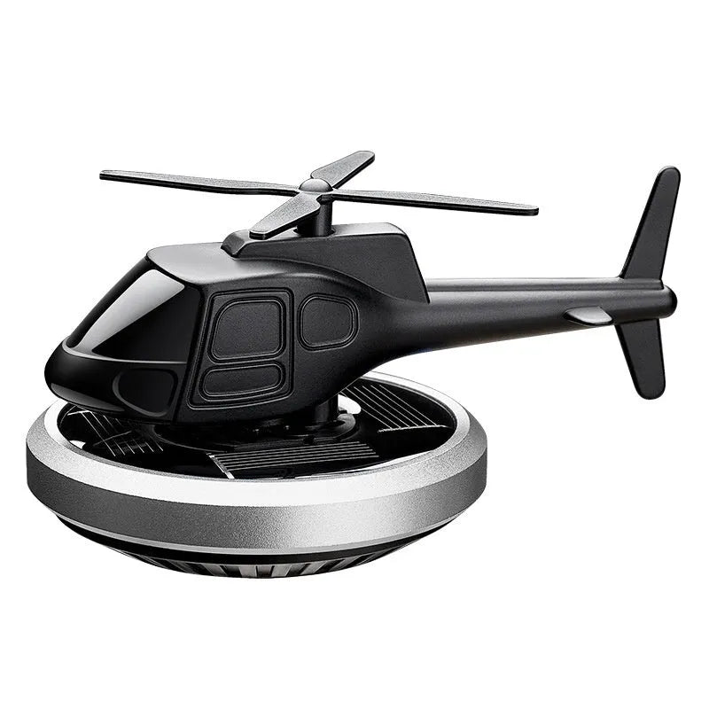 Metal solar helicopter car perfume rotating on dashboard in silver black or blue