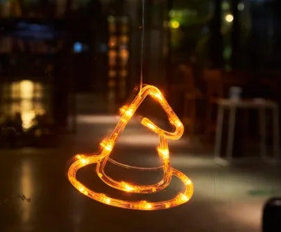 Set of seven Halloween-themed LED hanging lights with suction cups for window display
