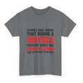 Grey women's cotton short sleeve t-shirt with a printed pattern, shown on a hanger.