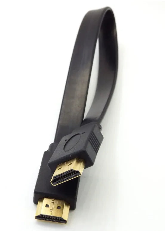 HDMI 1.4 flat cable with HDMI connectors showing copper wire construction