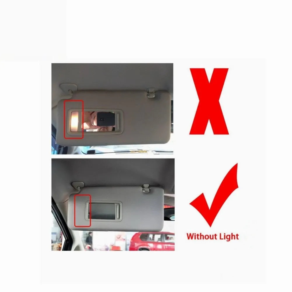 Beige sun visor with integrated cosmetic mirror for Nissan Lida 2005-2012 showing 43x23x8cm dimensions