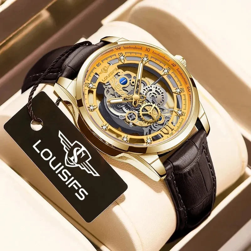 Swiss double-sided hollow men's quartz business watch with 12mm thickness