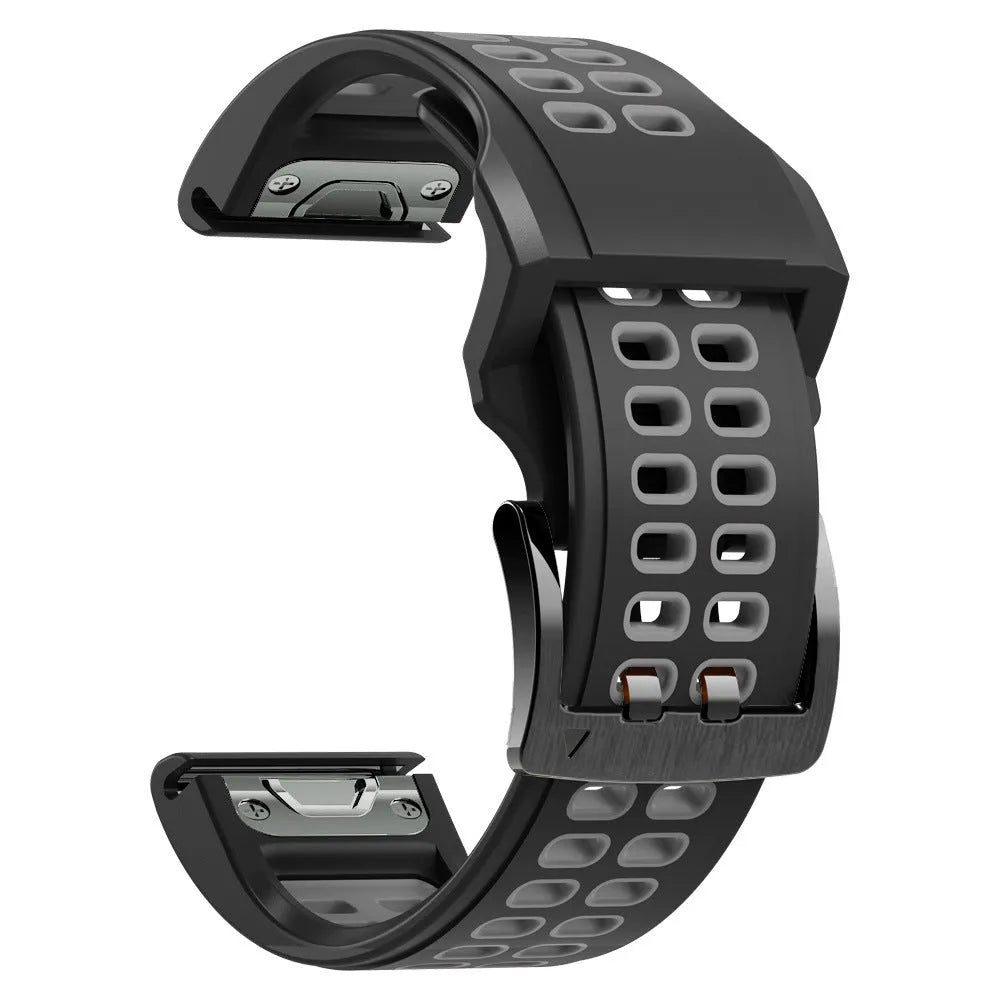 Two-colour silicone watch strap with quick-release pins and pin buckle in sport style