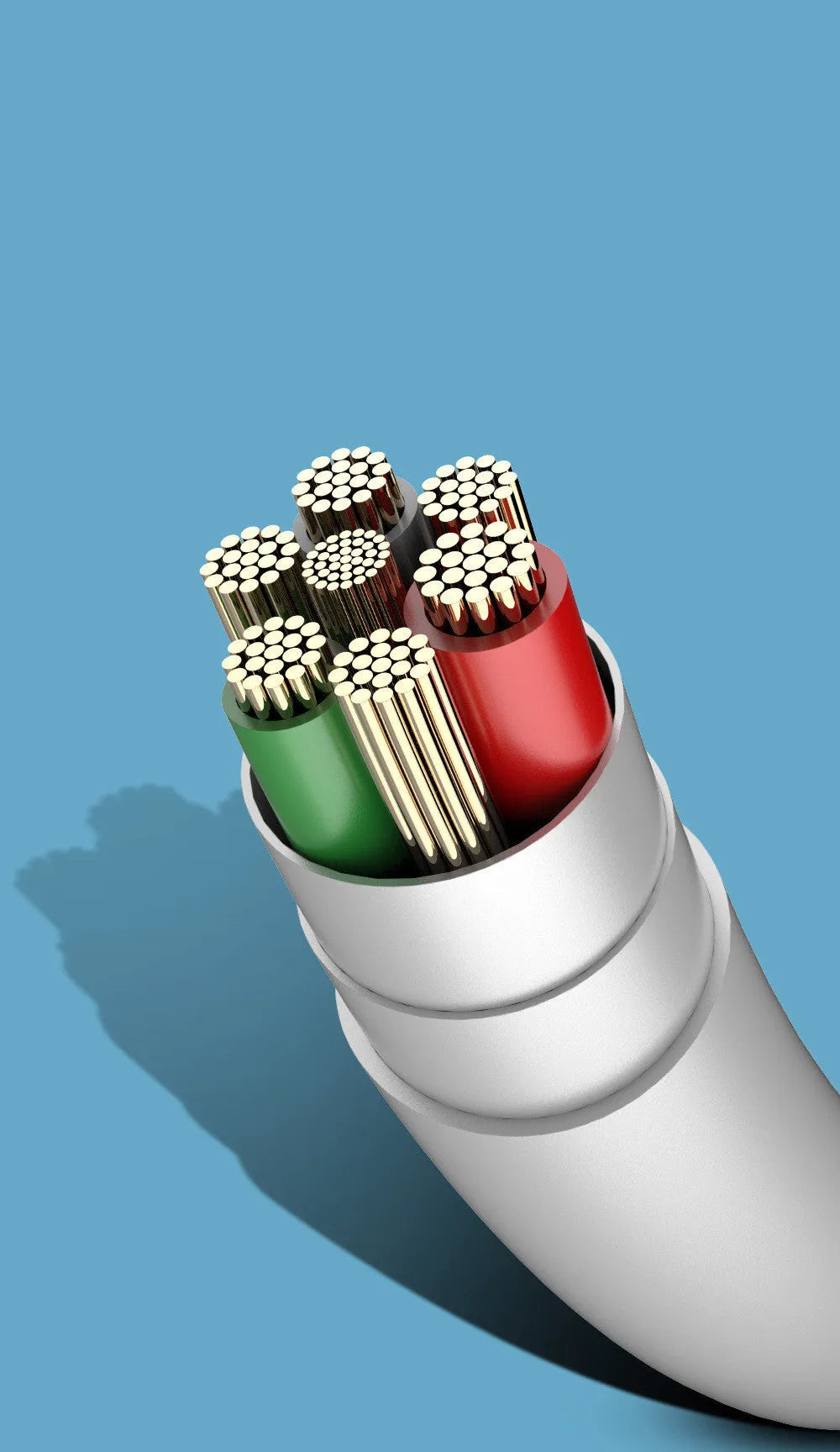 PDPVC mobile phone charging cable with USB, Mini USB, Micro USB, and TYPE-C connectors on a white background.