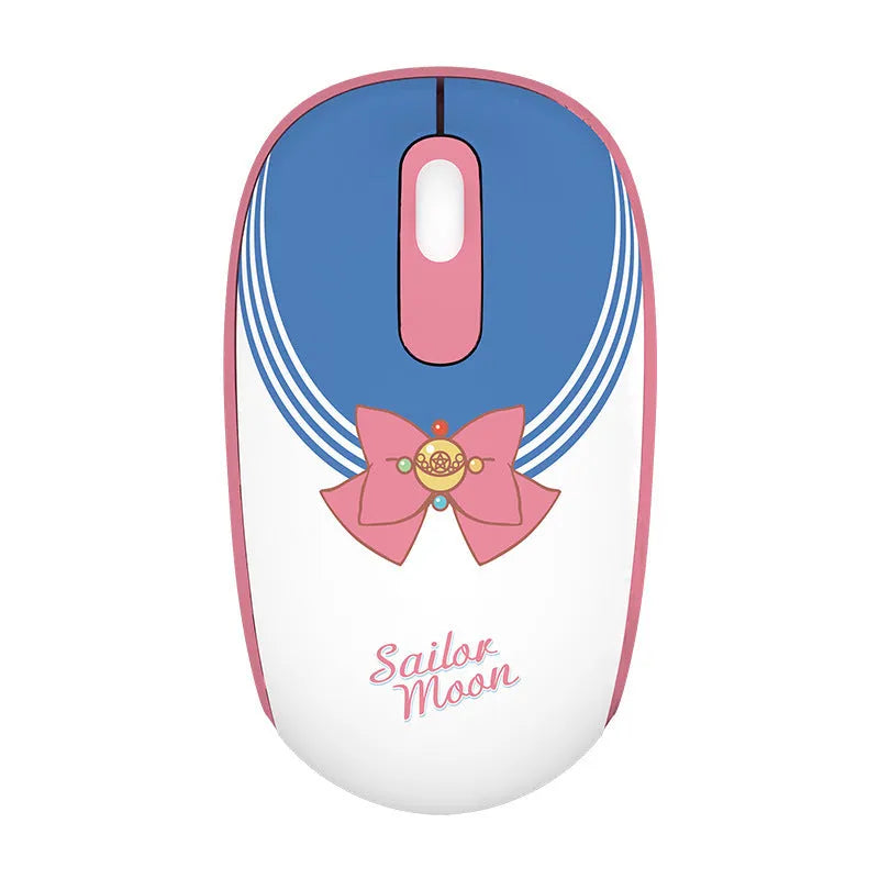 Pink Sailor Moon wireless mouse with USB receiver showing character graphics and three-button design
