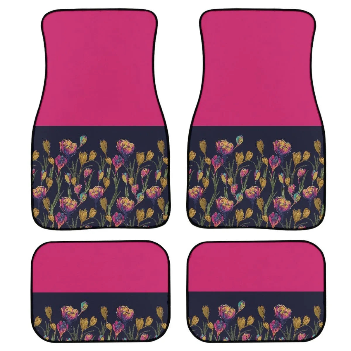 Black printed rubber car foot mat set with 20mm thickness and waterproof polyester lining