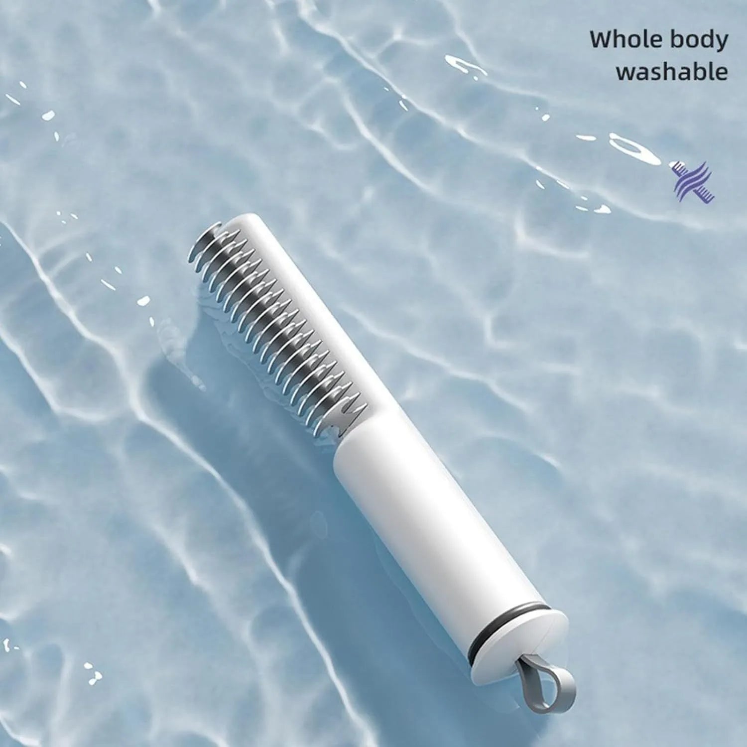 Stainless steel dematting comb for dogs with rake teeth and coloured handle.