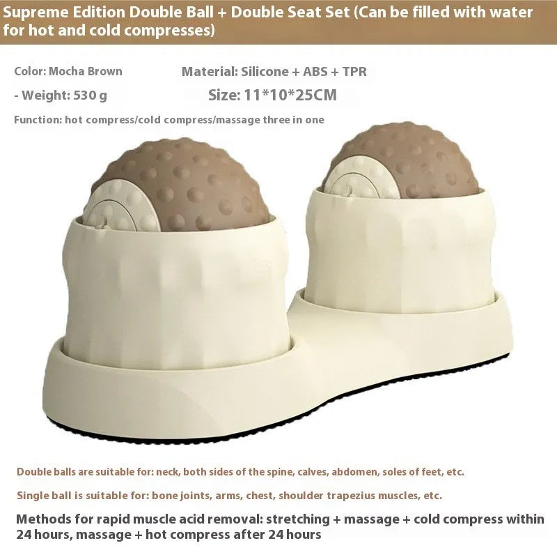 Massage ball for hot and cold compress therapy with double ball design