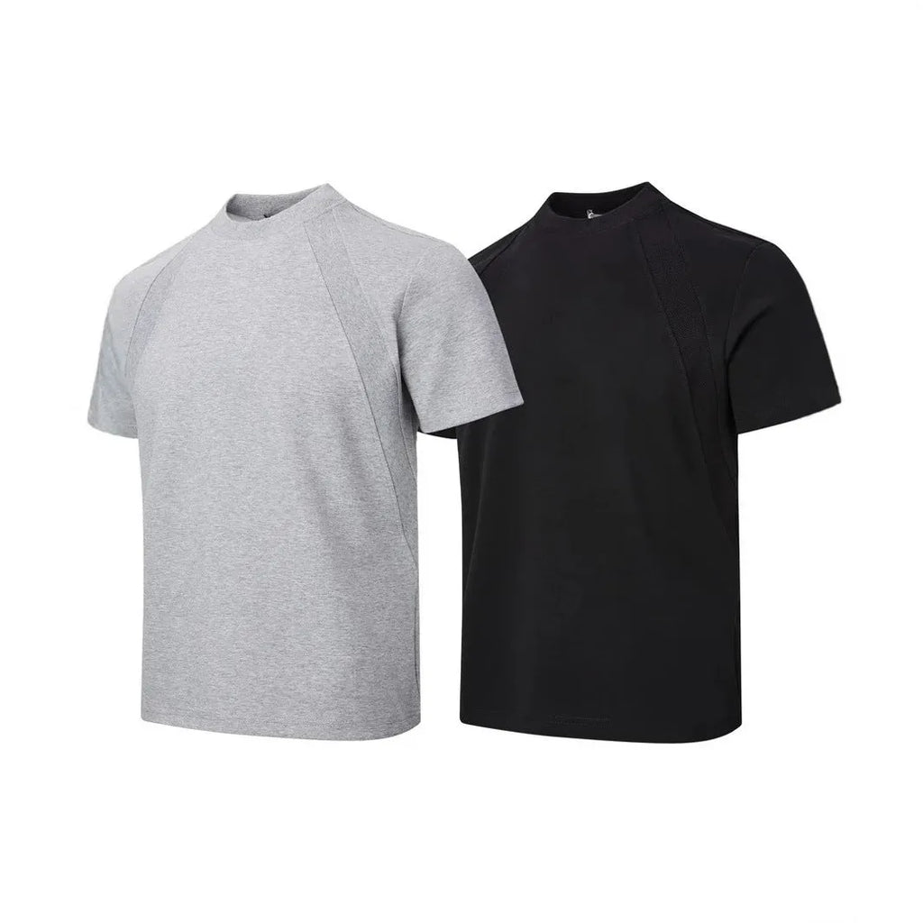 Men's black short sleeve top with air layer stitching detail, loose fit design