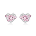 Women's electroplated copper heart stud earrings with white K colour finish and butterfly clutch fastenings