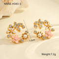 Flower-shaped stud earrings with colourful oil accents and petal elements on 18K gold electroplated stainless steel