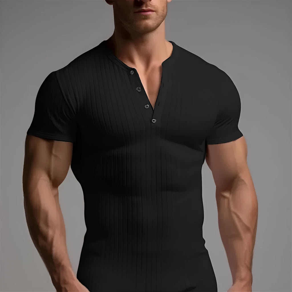Men's slim-fit muscle cut polyester t-shirt in solid colours with sports styling and Asian sizing
