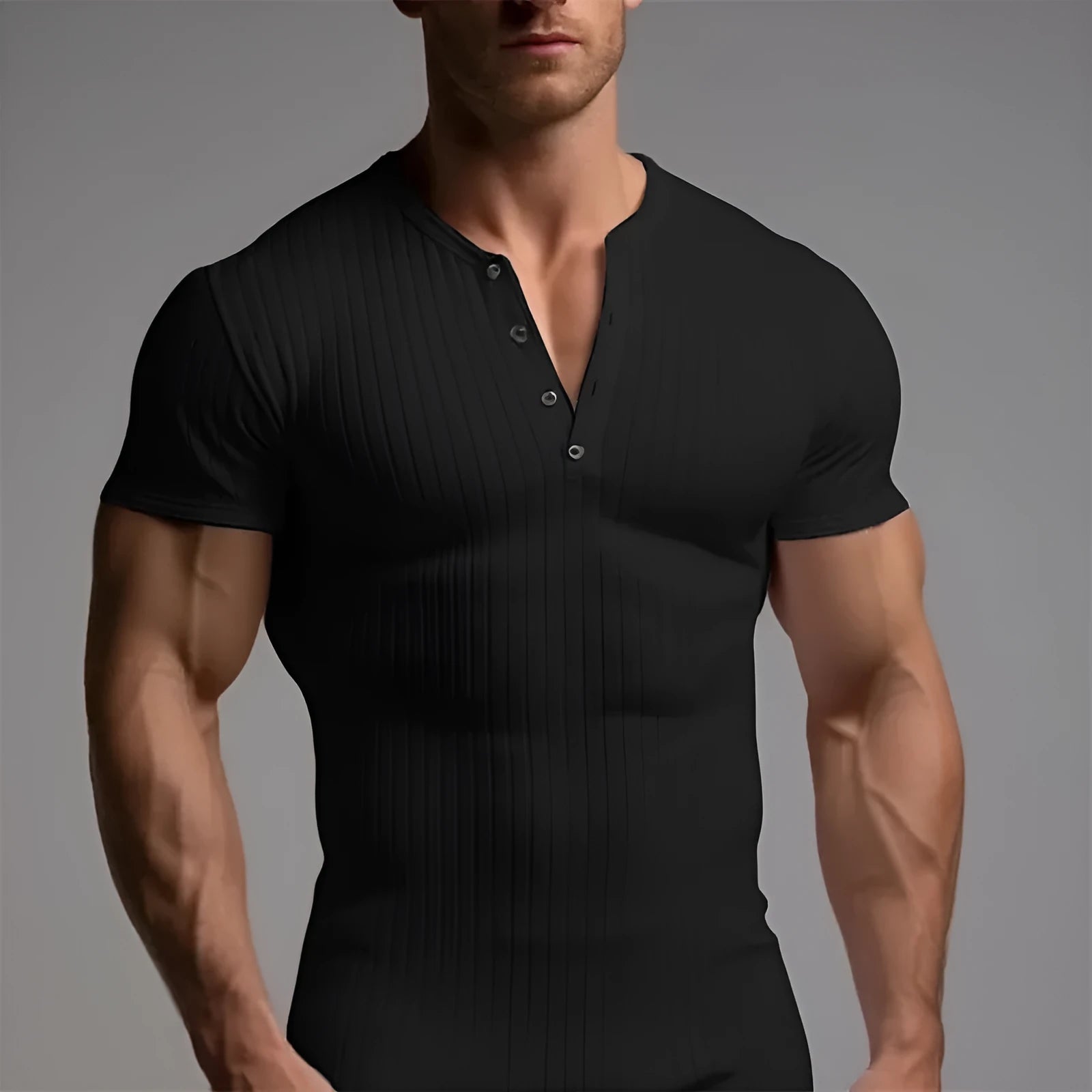 Men's slim-fit muscle cut polyester t-shirt in solid colours with sports styling and Asian sizing
