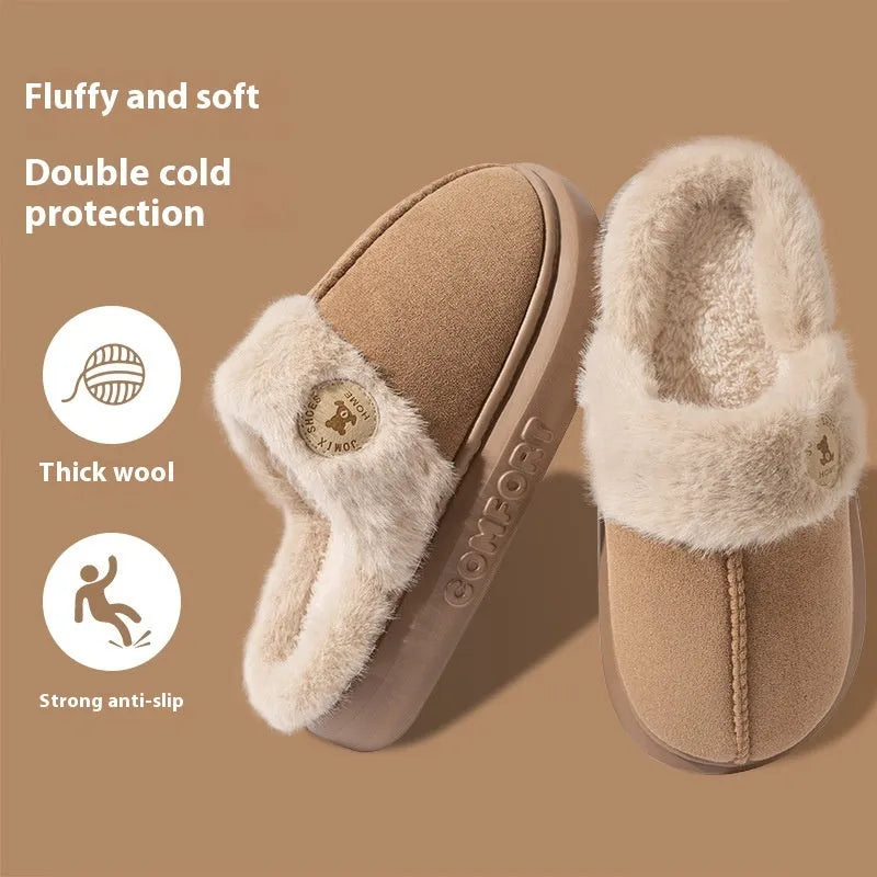 Unisex plush fleece slippers with thick PVC sole in multiple colours