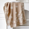 Long grey imitation cashmere scarf with tassels laid flat to show 185cm length.