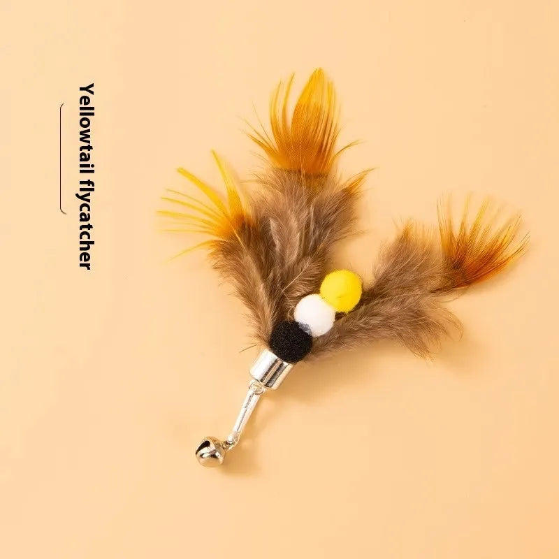 Steel wire cat toy with three small flying insects replacement heads