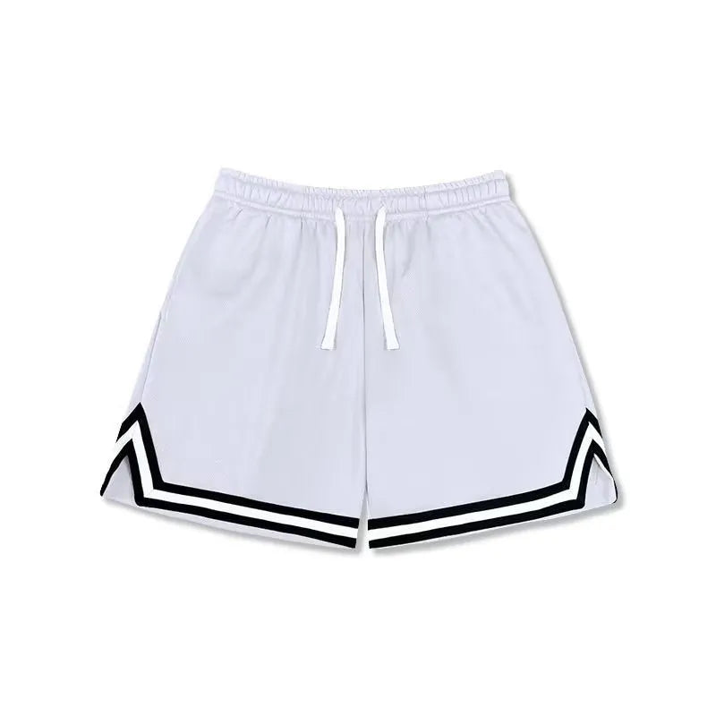 Men's loose-fit polyester sports shorts in various colours with elastic waistband