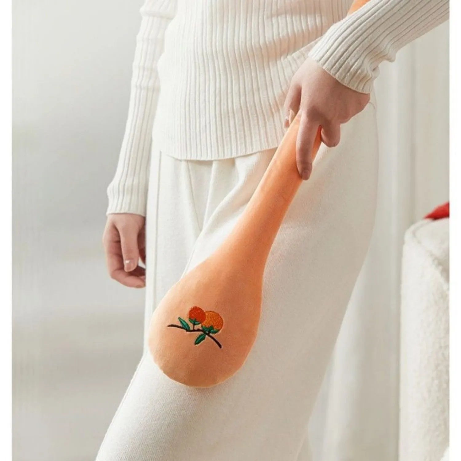 48 cm long wooden back massage percussion stick with visible zipper mechanism