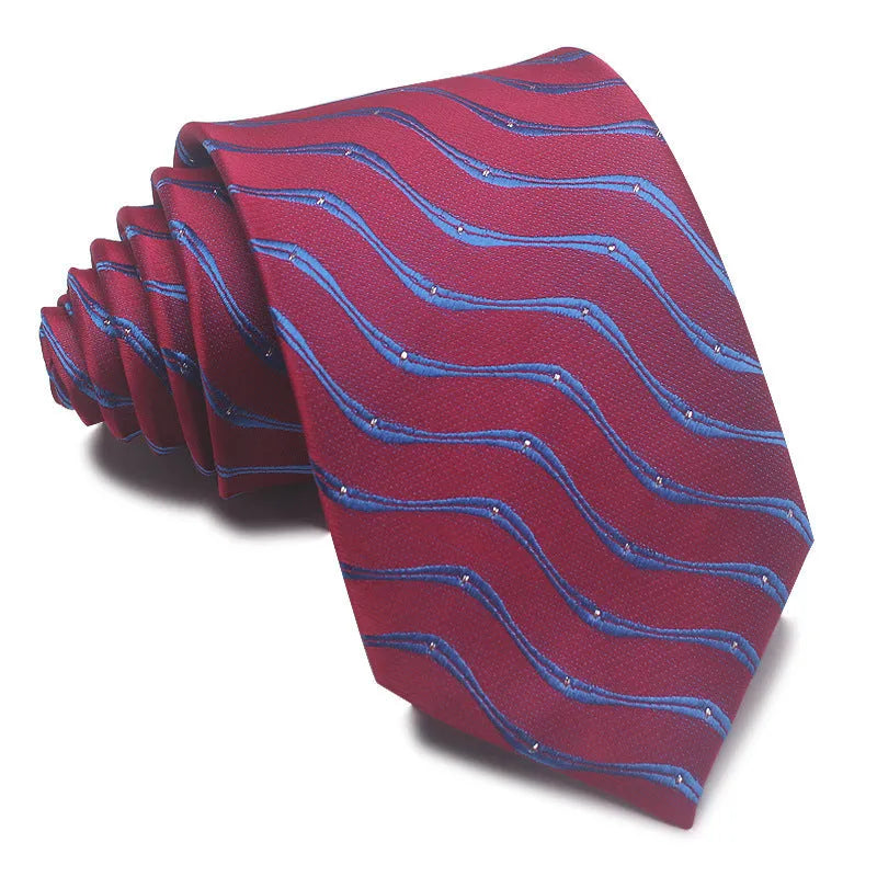 8cm wide polyester jacquard tie with striped pattern in arrow shape for business wear