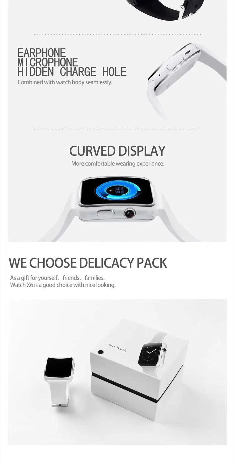 Smart watch with 1.54-inch touch screen and black silicone strap on a wrist