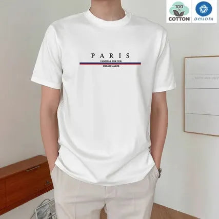 Men's heavy pure cotton short-sleeved t-shirt with letter print in loose fit, shown in apricot colour
