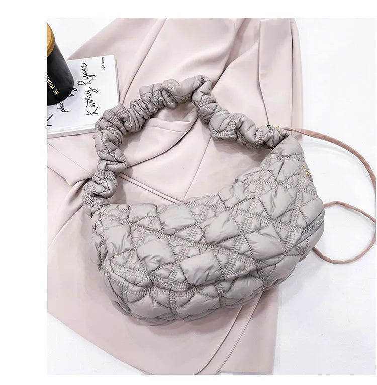 Women's nylon shoulder messenger bag in beige colour with adjustable strap