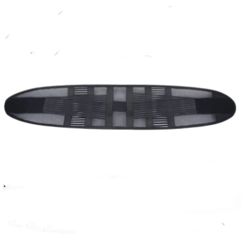 Black breathable sports waist support with internal steel plate for lumbar protection, shown laid flat.