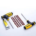 Vacuum tyre repair tool set with probe, rubber strips, and glue for car and motorcycle puncture repairs
