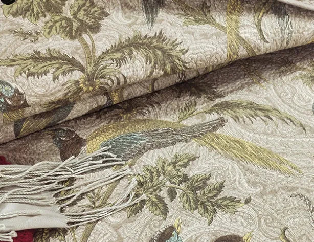 Blue American folk style cotton bedspread with floral bird pattern, three-piece set