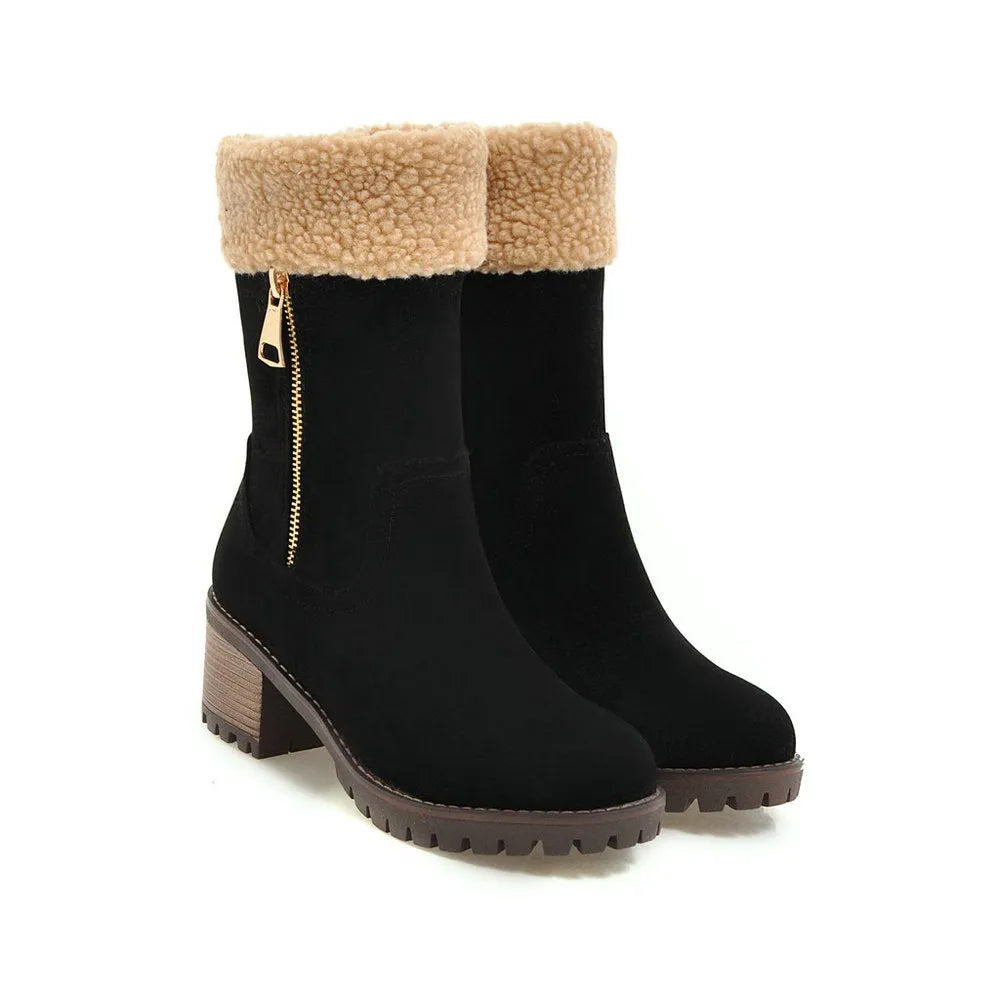 Snow boots with short plush lining in black, grey, green, or orange colours