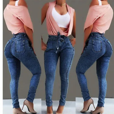 Fringed jeans in cowboy fabric showing decorative fringe trim along hem in available colours