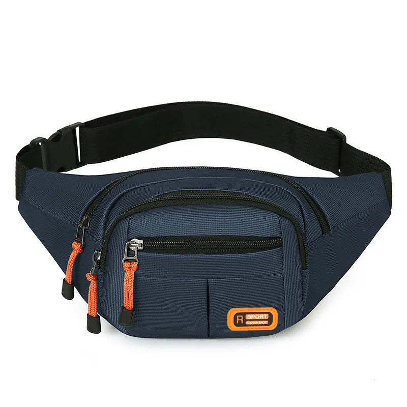Slanted large capacity chest bag in nylon, shown in available colours: black, blue, gray, green.