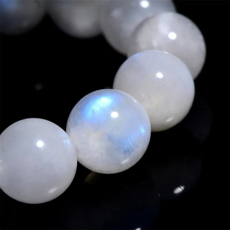 Natural moonstone blue moonlight round bead bracelet with geometric polished beads