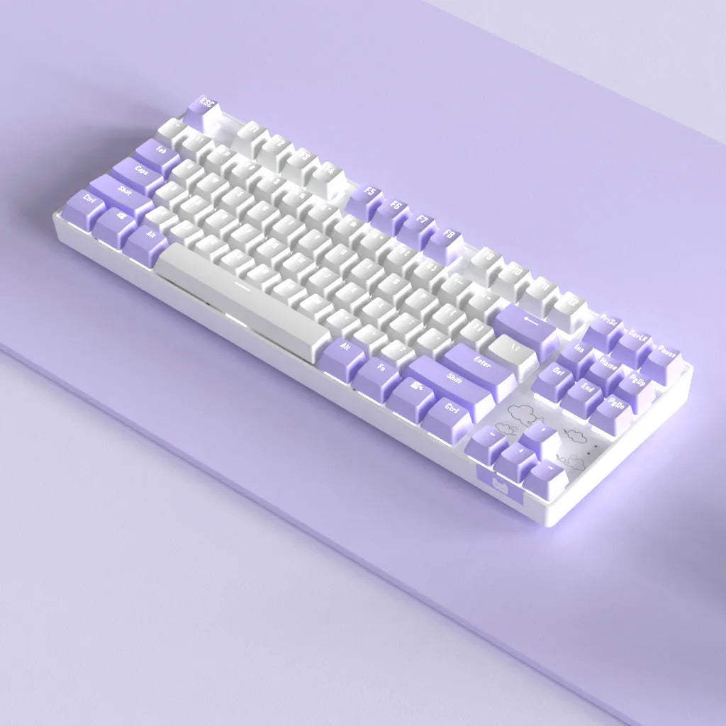 Wireless Bluetooth mechanical keyboard with metal board in blue white or white purple colour options