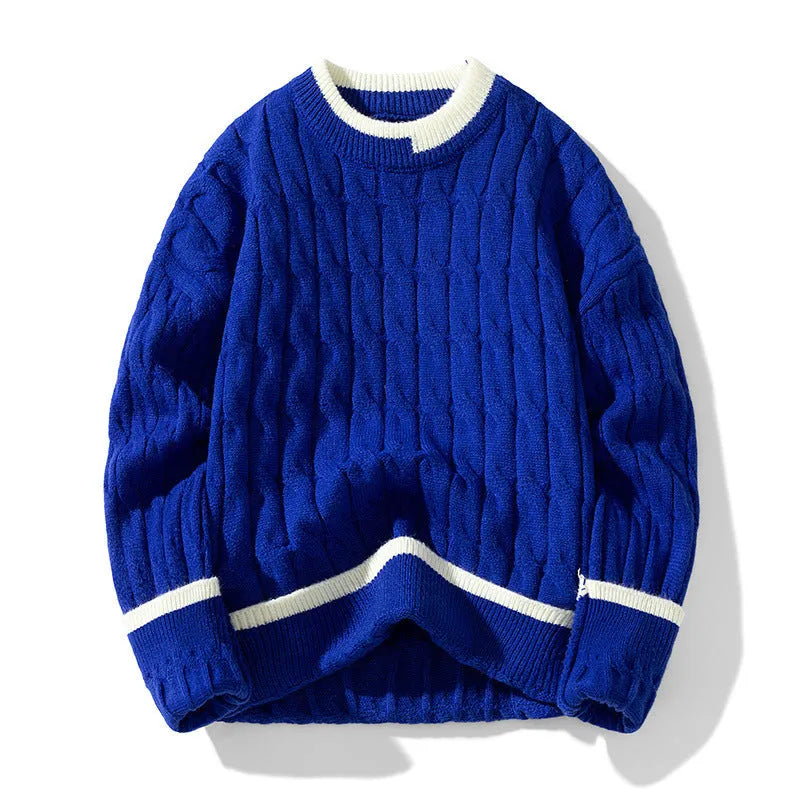Men's loose fit modal acrylic blend pullover sweater in light blue colour for autumn and winter.