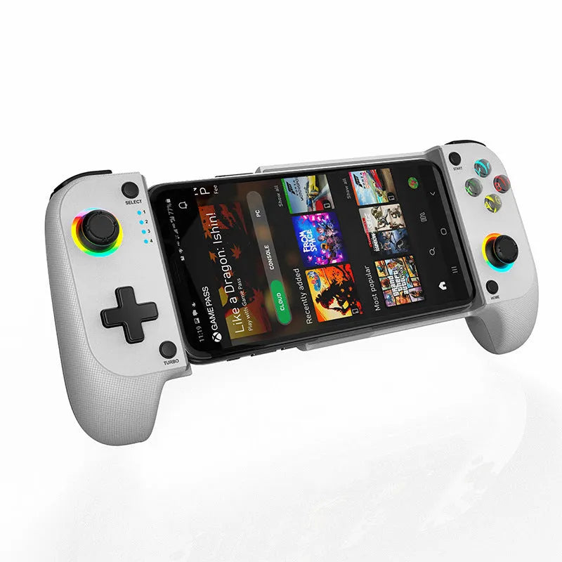 Bluetooth stretching game controller for mobile phones in black, red and blue, or white
