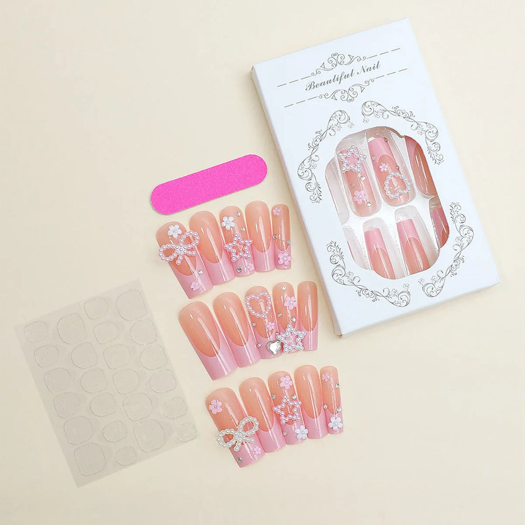 Super long water pipe and French spot drill bow nail art decorations in colour XB-70-48