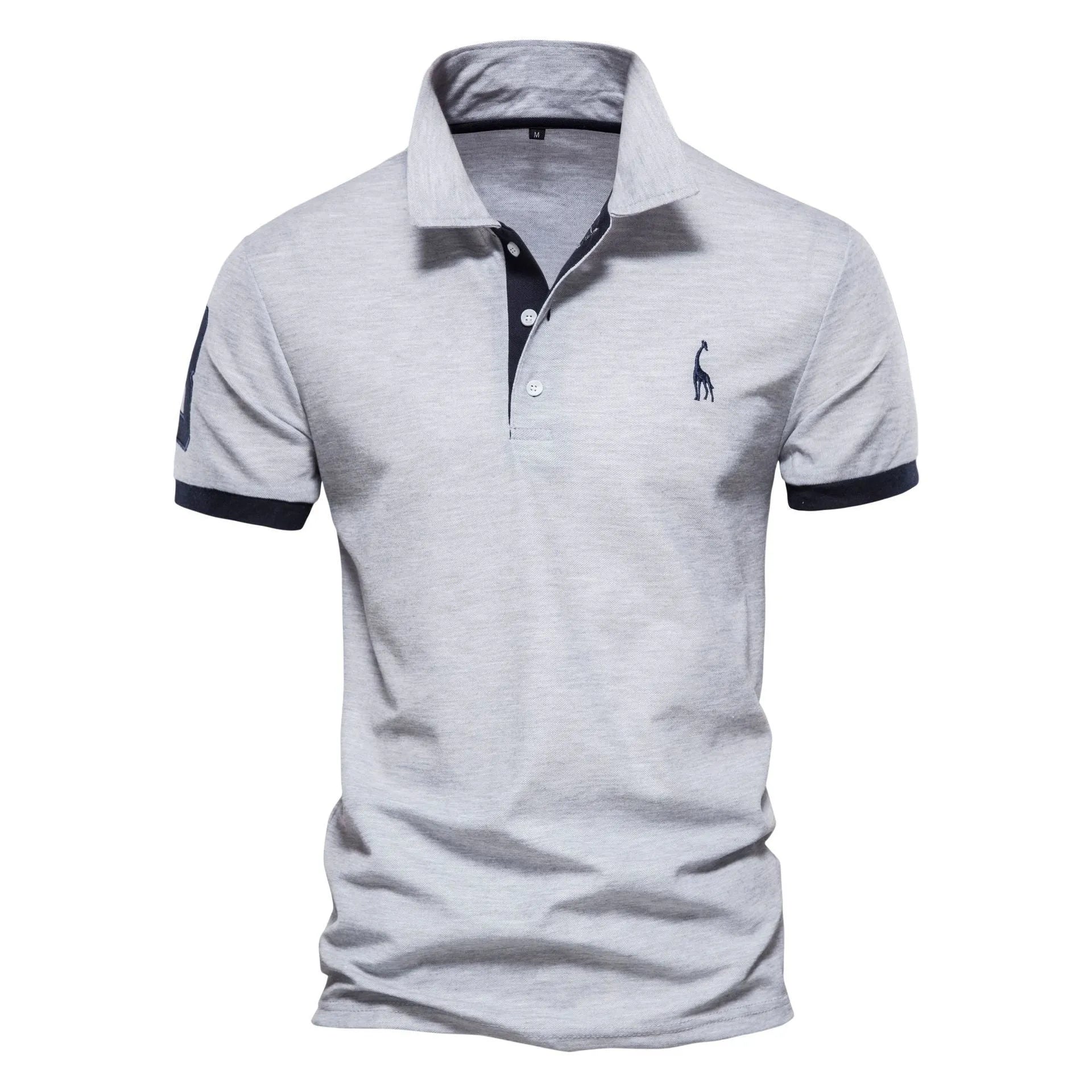 Men's slim fit grey T-shirt with a detailed deer embroidery design on the chest.