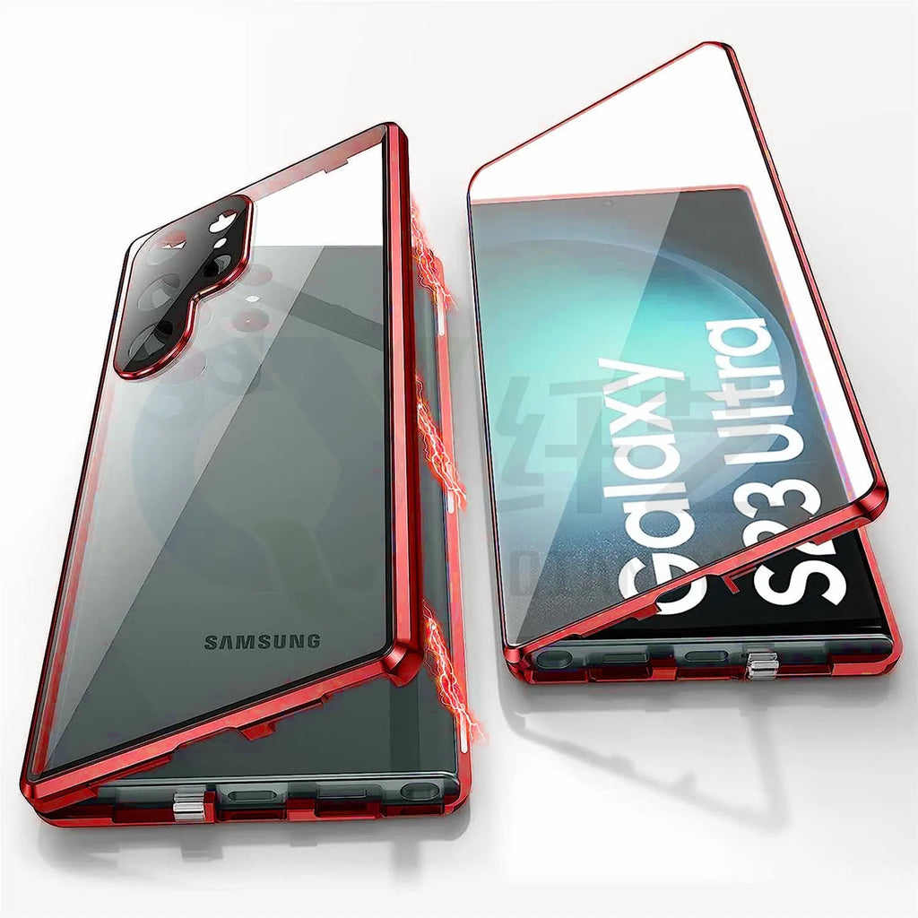 Samsung S24 Ultra phone case with integrated mirror and magnetic back in multiple colour options.