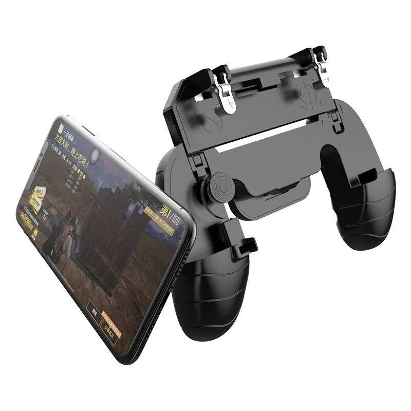 Adjustable mobile game handle for smartphones in black colour with ergonomic grip and control buttons