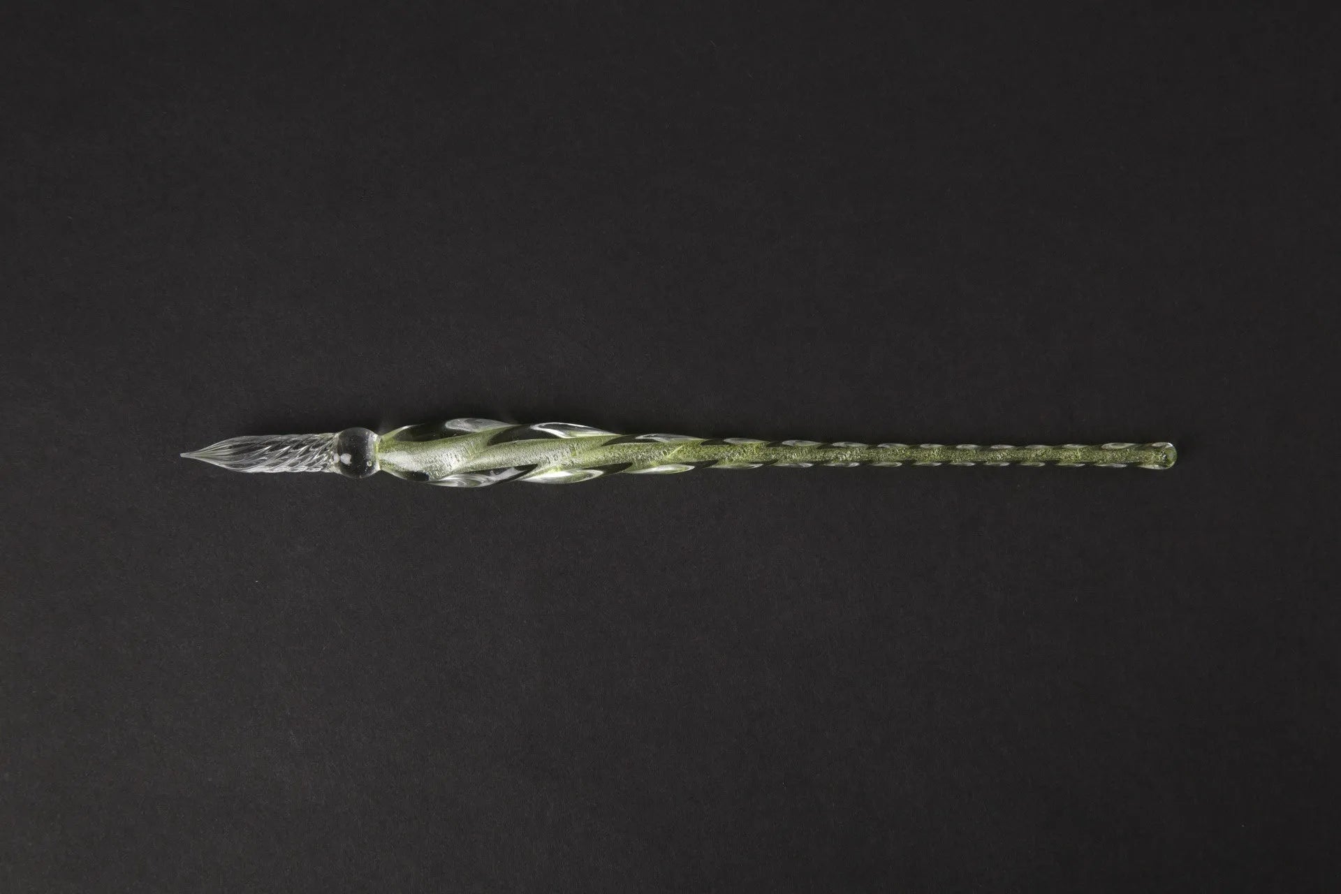 Transparent coloured glass crystal pen with water art ink in gift box, shown in multiple colour options.