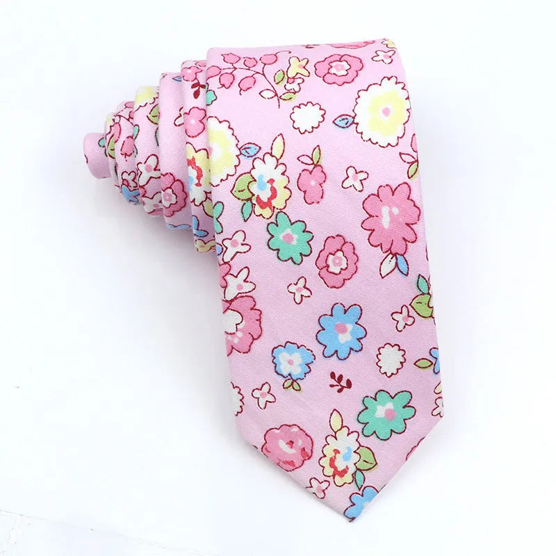 Narrow Korean style cotton bow tie with cartoon print pattern in various colour options