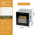 Stainless steel fruit dehydrator with transparent skylight showing drying trays inside
