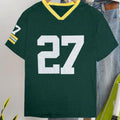 Men's loose fit cotton t-shirt with digital letter print in red and green colour options