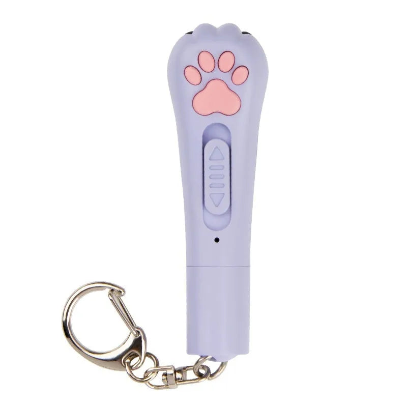 Colourful plastic cat tease wand with laser patterns and removable footprint tip for indoor pet play