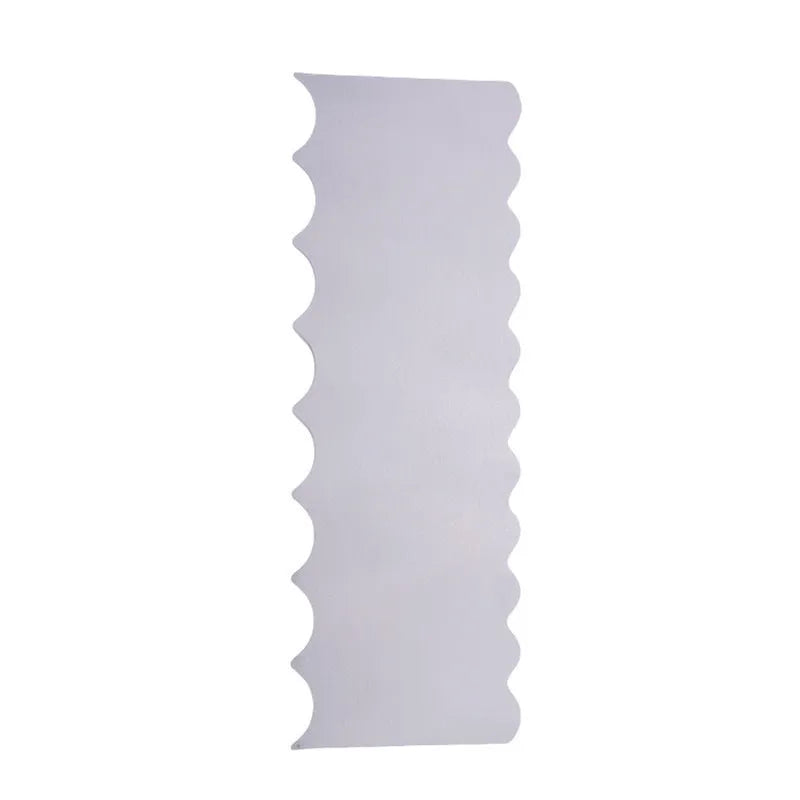 Stainless steel cake scraper with polygon patterns for buttercream texturing